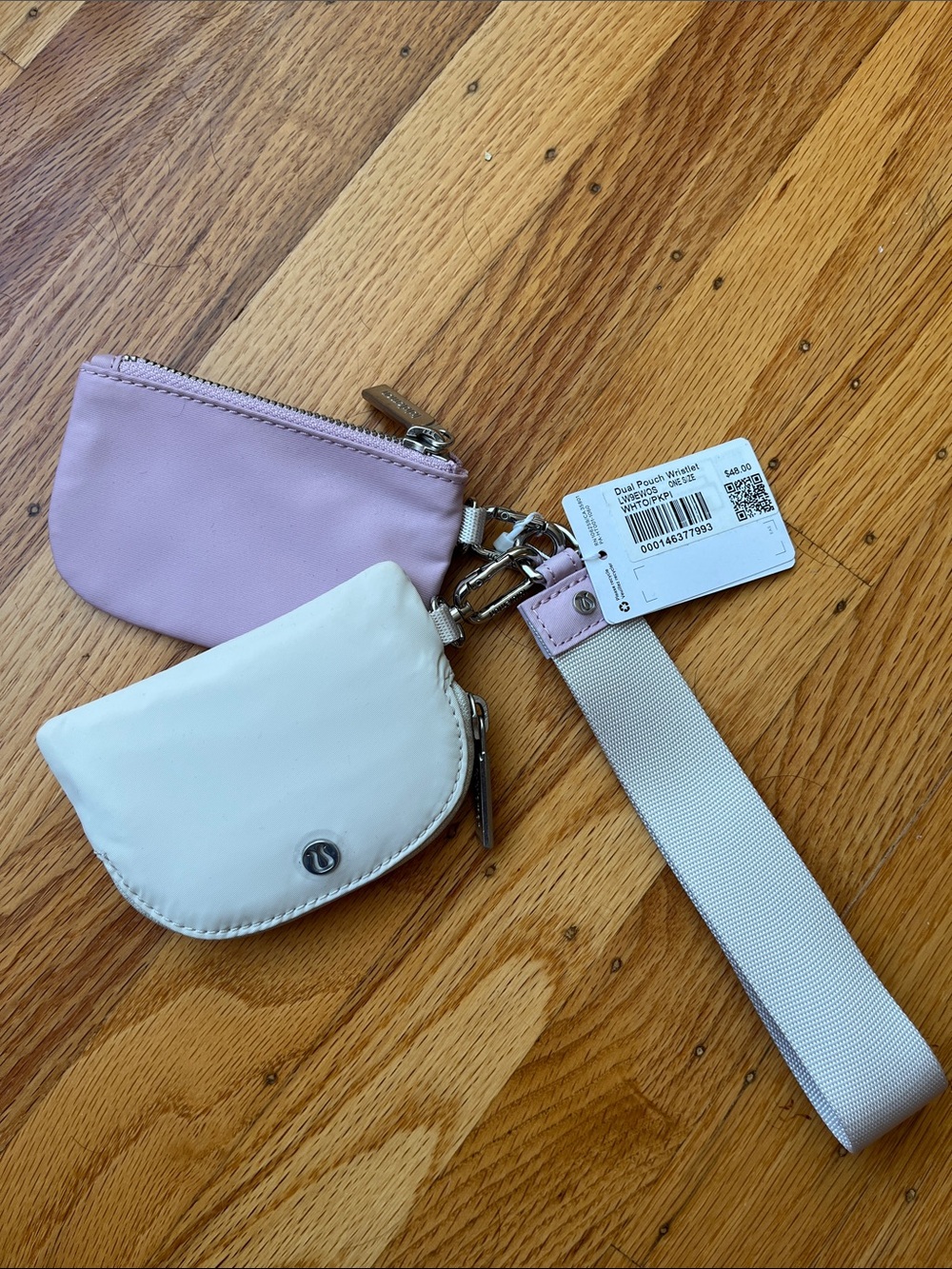 Lululemon White and Pink Dual pouch Wristlet